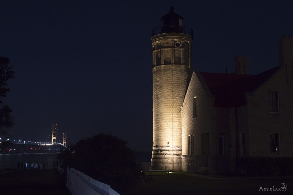 Mackinac Point Lighthouse light at night time