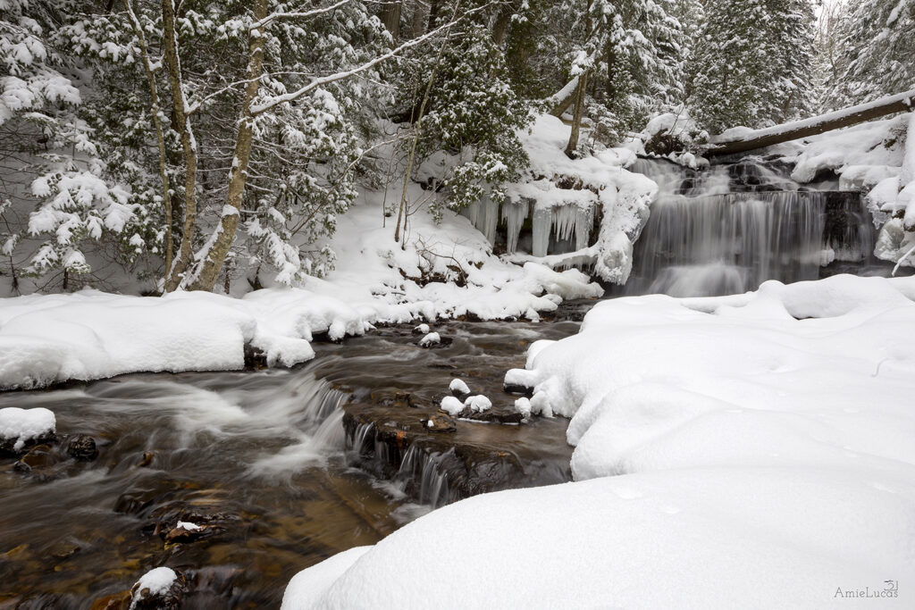Snow covered waterfall