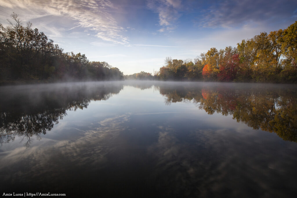 Fog on a lake during fall 